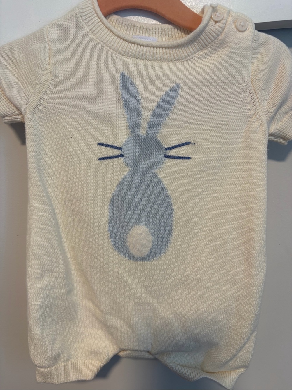 GAP Cream Knit Romper with Light Blue Bunny Motif